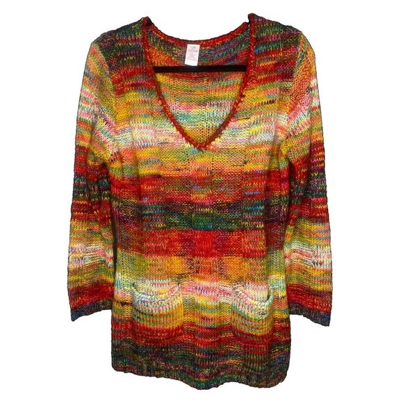 Vintage Bobbie Brooks Women's size large Rainbow Knit Sweater Long Sleeve V Neck - Picture 1 of 9
